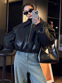 Oversized Leren Bomberjack Dames